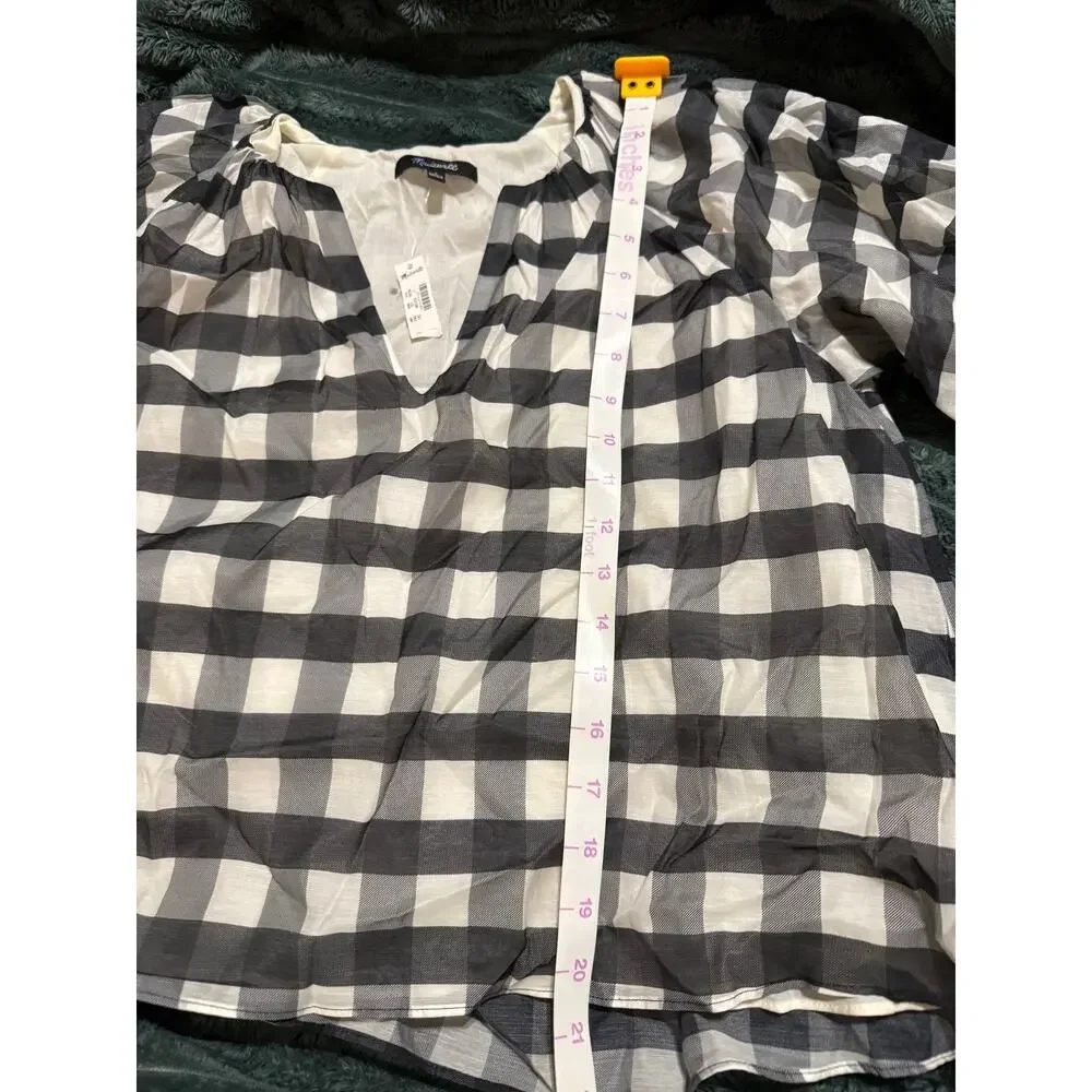 NWT Madewell Bubble-Sleeve Top True‎ Black Gingham Plaid Short Sleeve Size 2